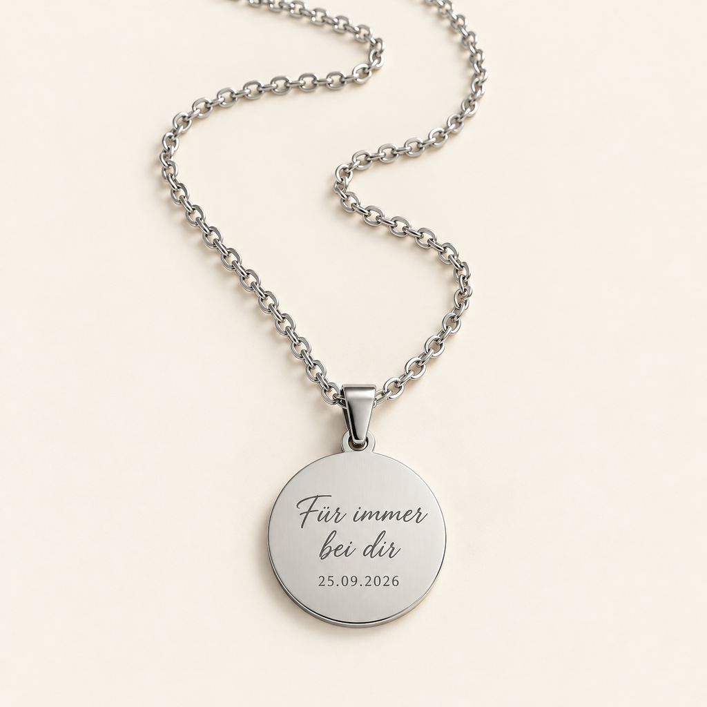 Personalisierte Kette mit rundem Anhänger – 925 Sterling Silber