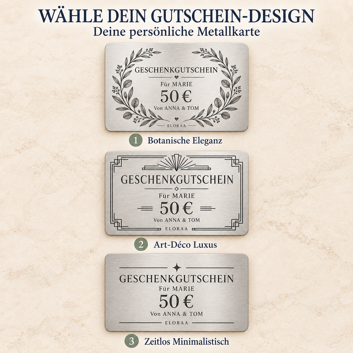 Personalisierter Geschenkgutschein – als Metallkarte