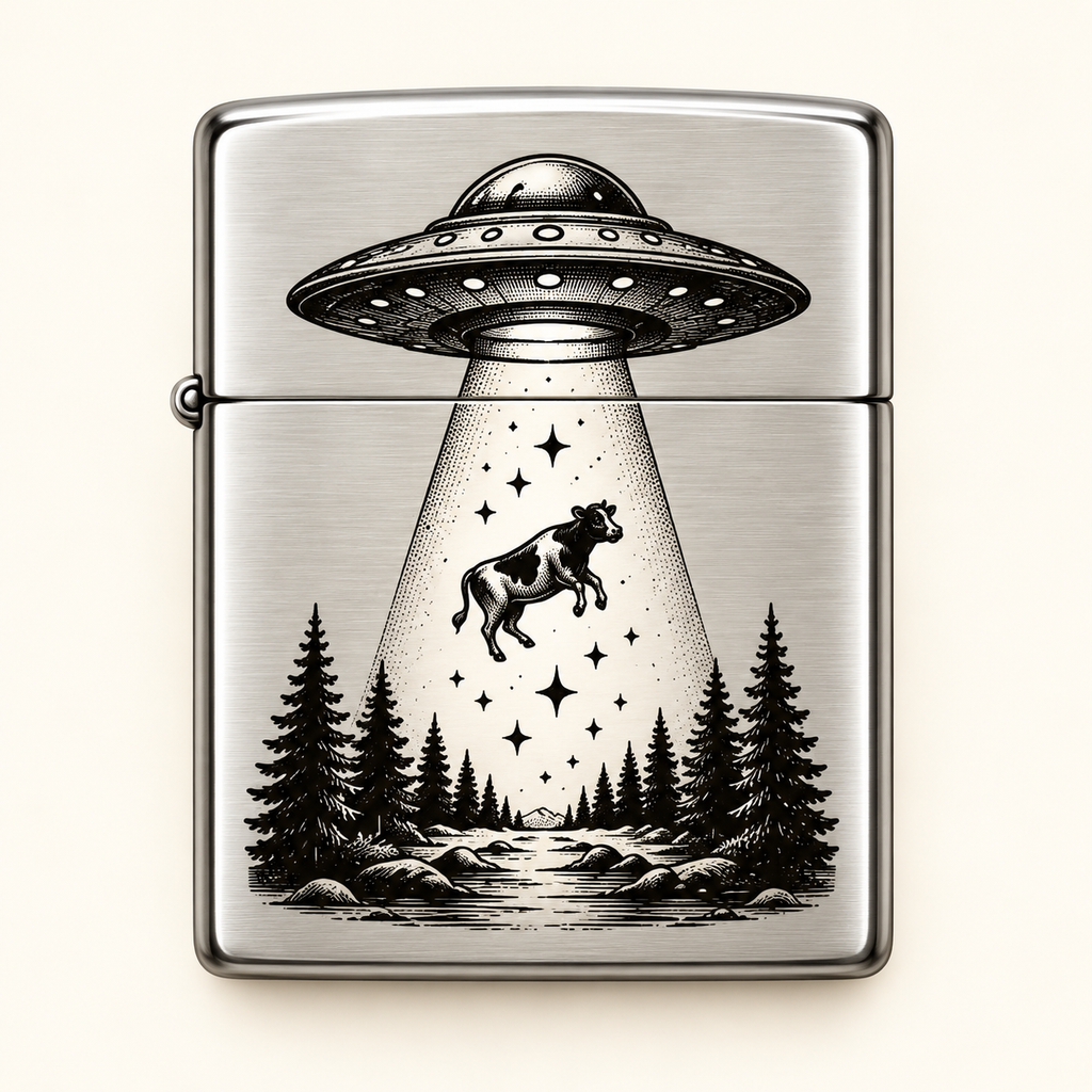 Feuerzeug „UFO-Entführung“ – optional mit persönlicher Widmung
