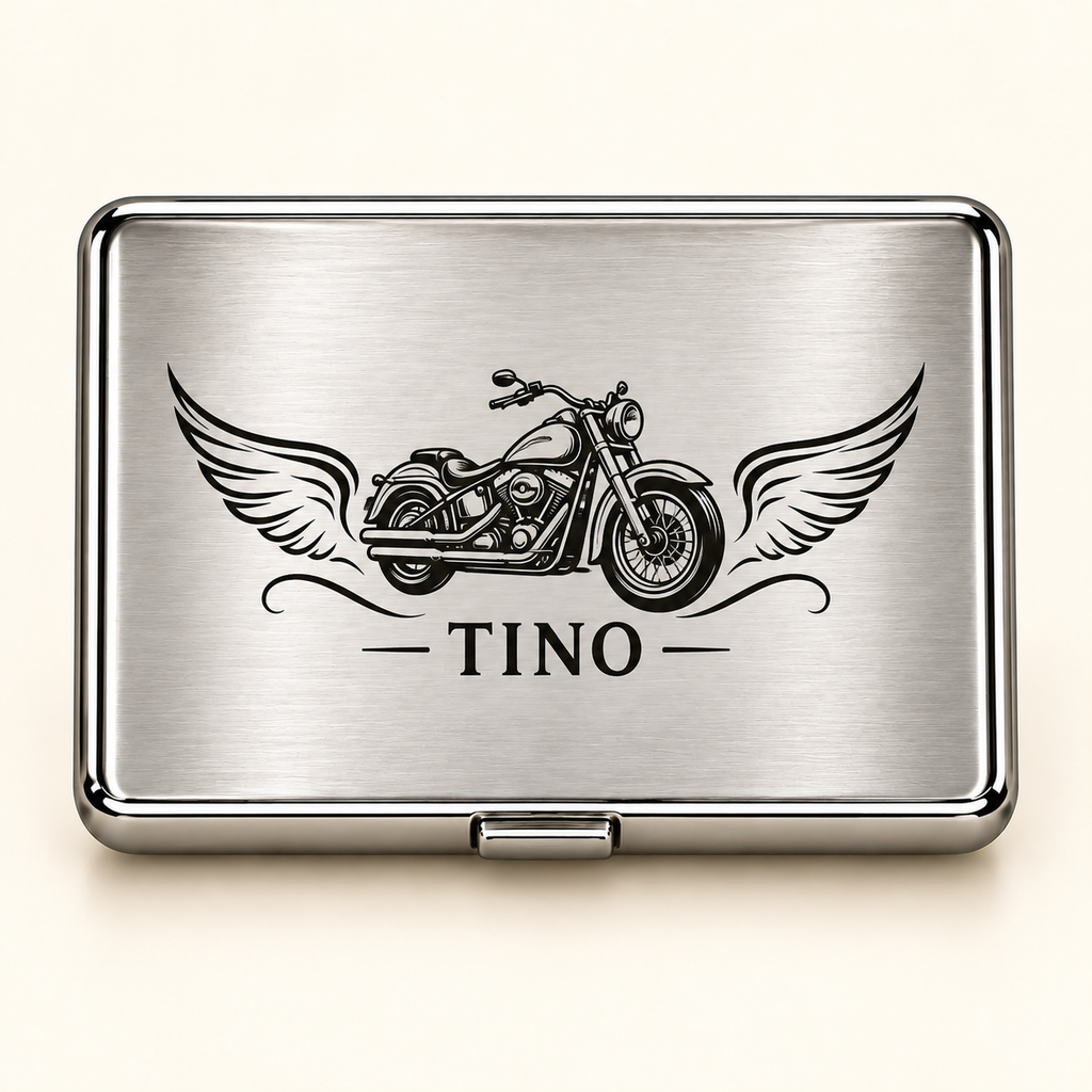 Personalisiertes Zigarettenetui „Motorrad“ mit Wunschname