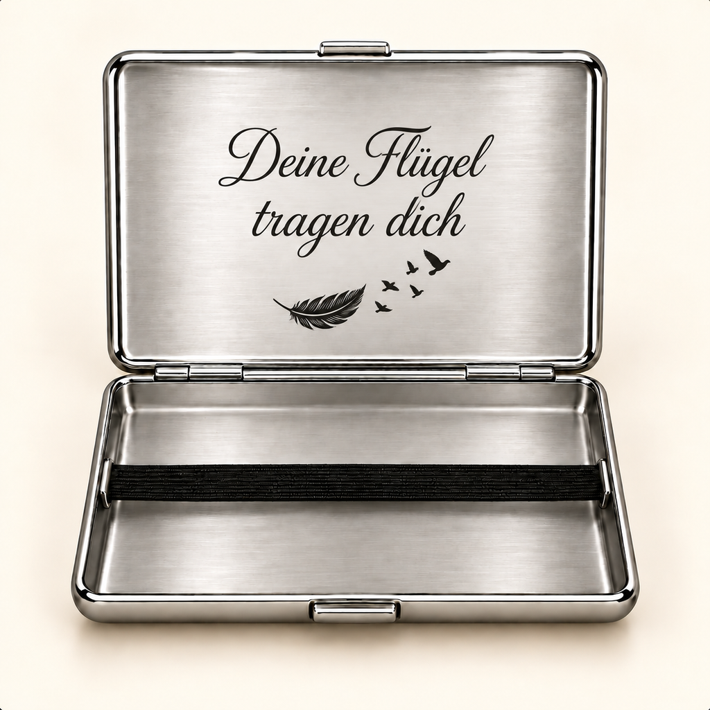 Personalisiertes Zigarettenetui „Feder & Vögel“ mit Wunschname