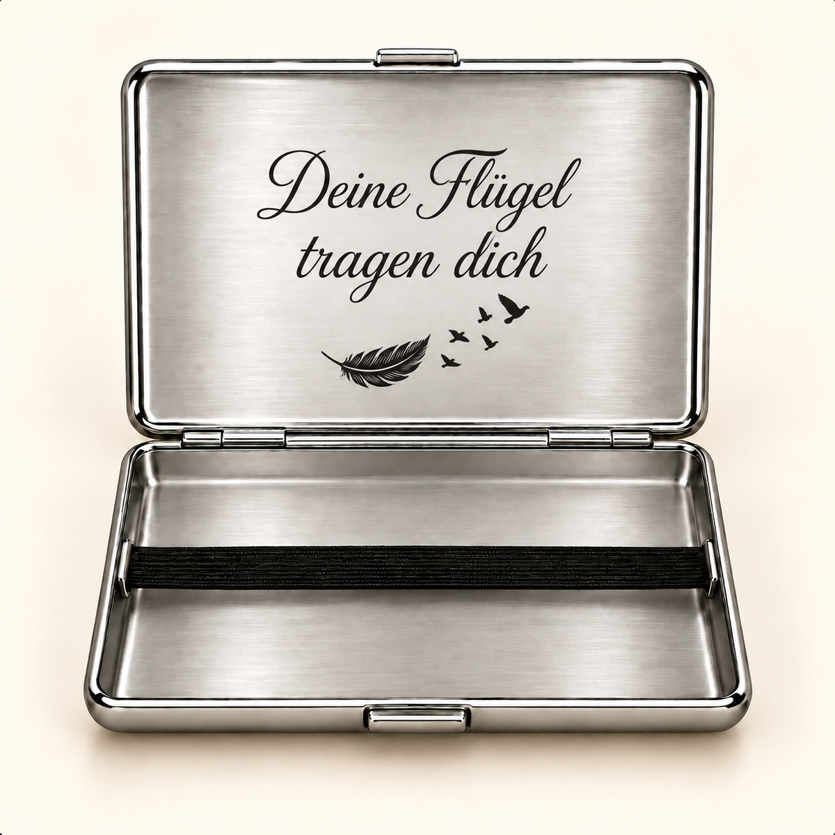 Personalisiertes Zigarettenetui „Feder & Vögel“ mit Wunschname