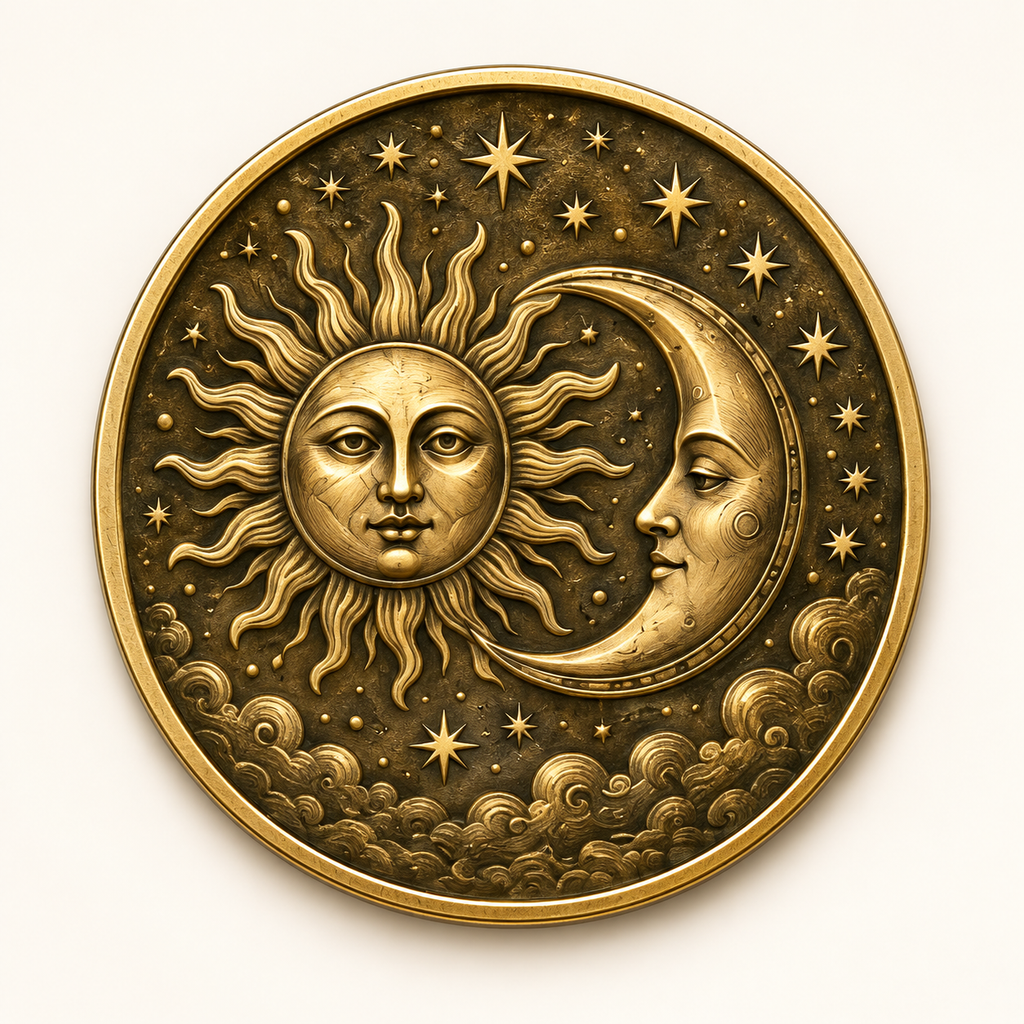 Harmonie – Erinnerungsmünze mit Sonne & Mond aus Messing