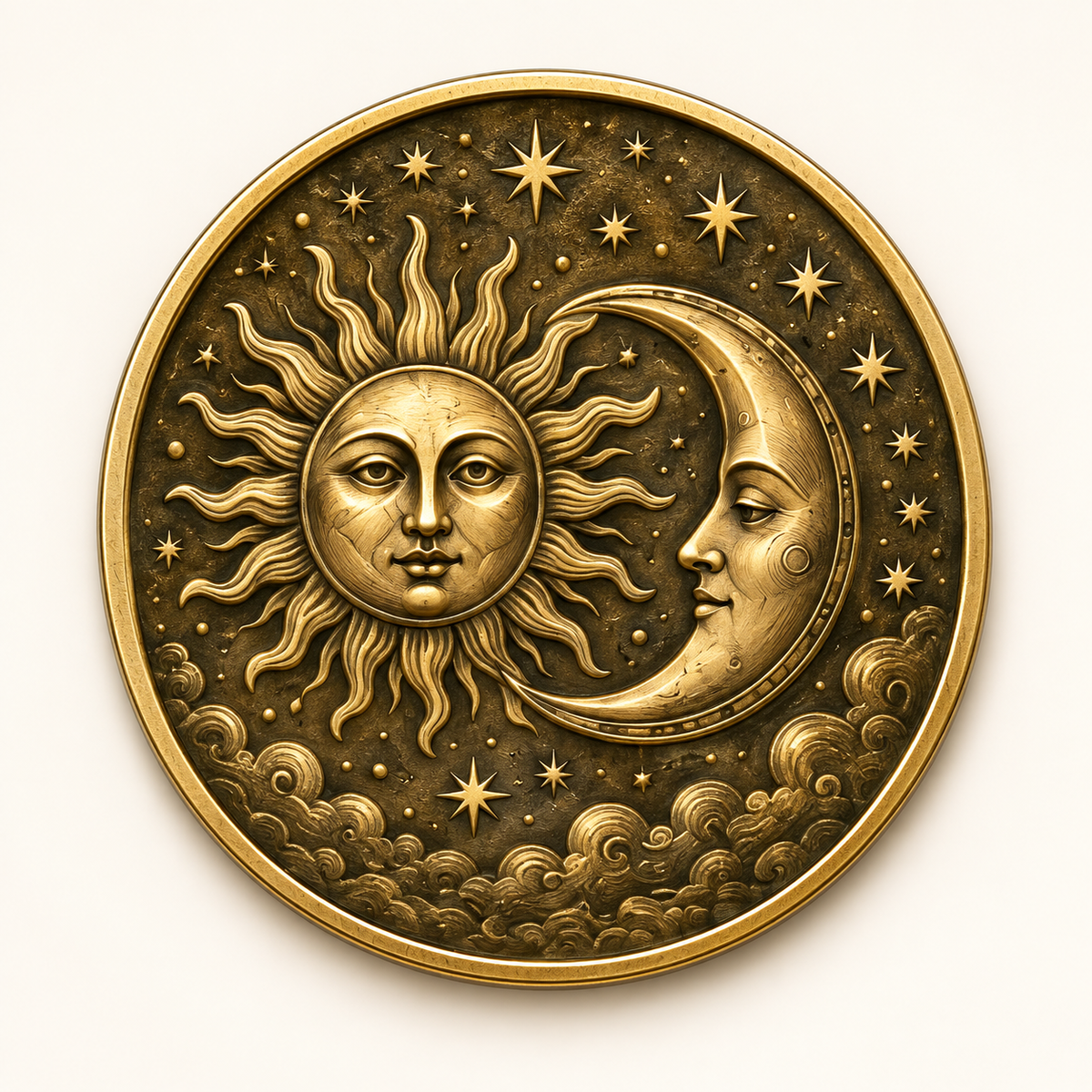 Harmonie – Erinnerungsmünze mit Sonne & Mond aus Messing